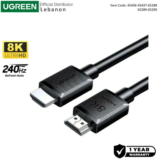 UGREEN Certified 8K HDMI 2.1 Male to Male Cable, up to 240HZ - HD175 45430 45431 45432 45433 45434 45436 45437 65288 65289 65290, Available in Different Sizes