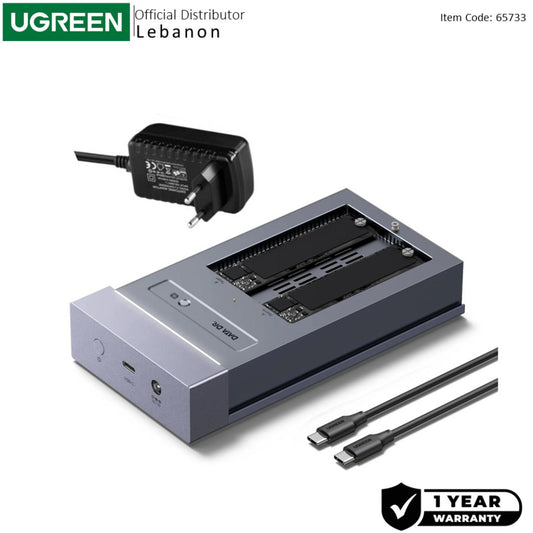 UGREEN Dual Bay 40Gbps M.2 NVMe SSD Enclosure, Offline Cloning, RAID Support, Advanced Cooling Design - CM847 65733