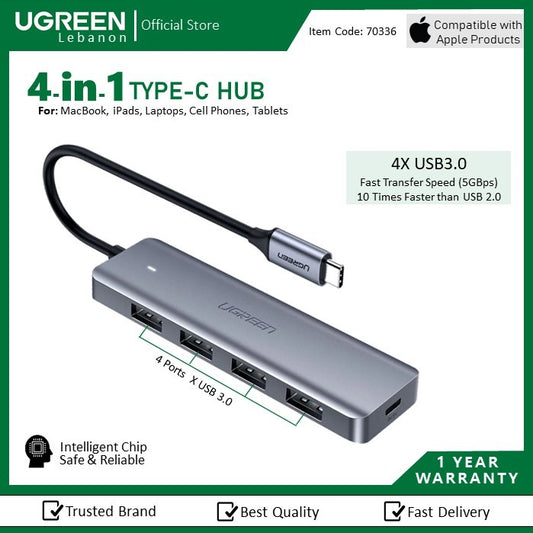Ugreen, USB-C Hub To 4 Ports USB 3.0