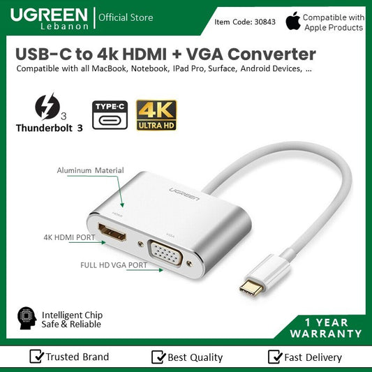 Ugreen, USB-C To 4K Hdmi + Vga Converter