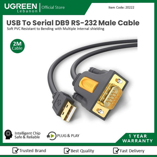 Ugreen, USB To Serial Db9 Rs-232 Male Adapter Cable 2M