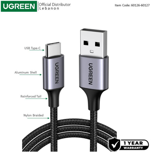 UGREEN USB-A to USB-C 3M Braided Cable & Aluminum Body, Fast Charge - US288 60408