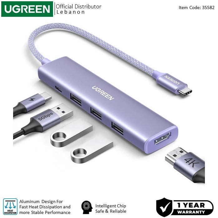 Ugreen, Revodok 5-In-1 Usb-C Hub Docking Station With Power Port Cm478 - 35580, Available in Different Colors