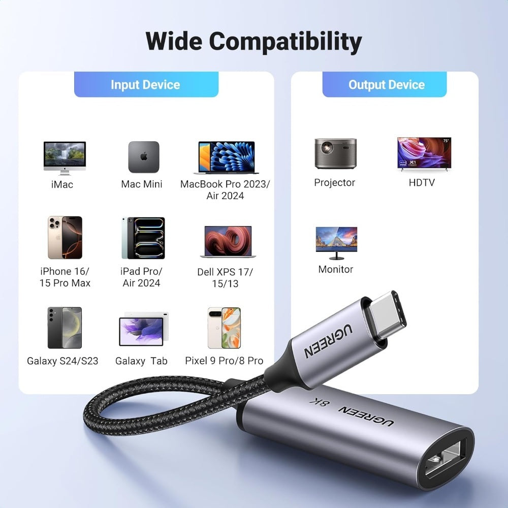 Ugreen, Usb-C Male To Display Port Female Braided Convertor Support 8K@60Hz, 4K@240Hz - Cm654 15575