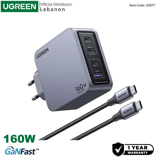 Ugreen, Nexode Pro 160W Gan Tech Chip, 4 Ports Charger For Phones, Tablets, Ipads, Laptops & Macbooks - X763 25877
