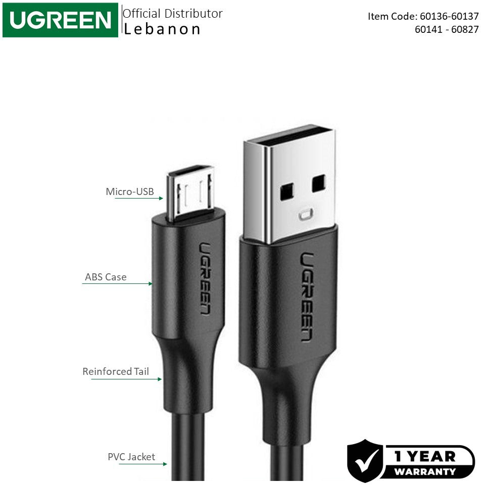 Ugreen, Usb-A To Micro Usb Cable, Fast Charge, Available In 1M, 1.5M, 3M - Us289 60136 60137 60141 60827