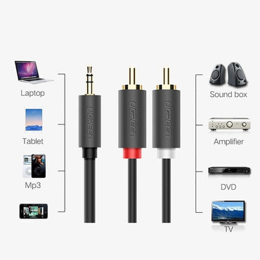 Ugreen, Premium 3.5Mm Male To 2Rca Male Audio Cable ? High-Fidelity Sound Connection - Av102 10511 10513 10514