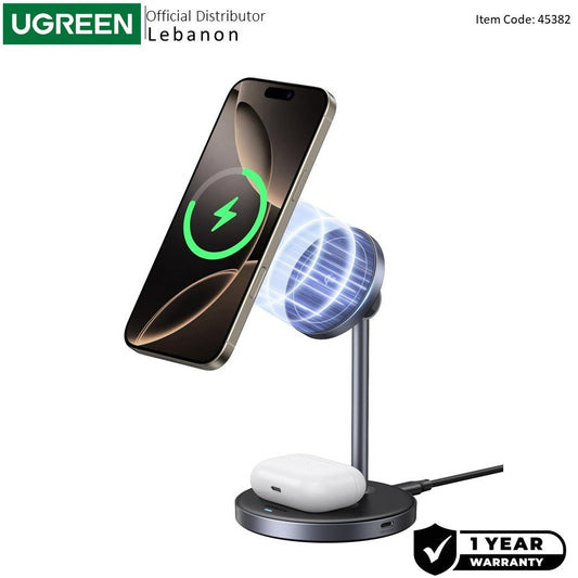 Ugreen, 2-In-1 Magnetic Wireless Charger For Iphone + Airpods (Qi2 Certified) ? Total Output: 25W Max - W710 45382
