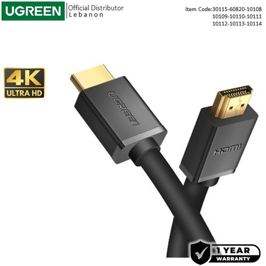 Ugreen, 4K Hdmi Male To Male Cable, Stable & Fast Connection, Available In 0.5M, 5M - Hd104 30115 10109