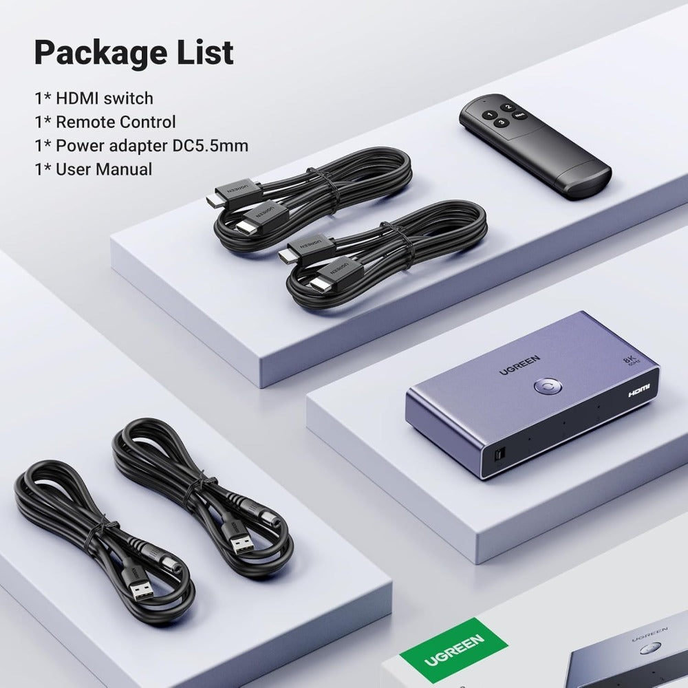 Ugreen, Ultra HD 8K @60hz HDMI 2.1 Switch 3 IN 1 OUT, Aluminum Body with Remote Control - CM624 15604