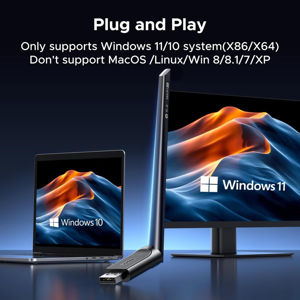 UGREEN USB WiFi 6 (AX900) + Bluetooth 5.4 Adapter, Dual?Band 600/287 Mbps, 6dBi High?Gain Antenna - CM845 75109
