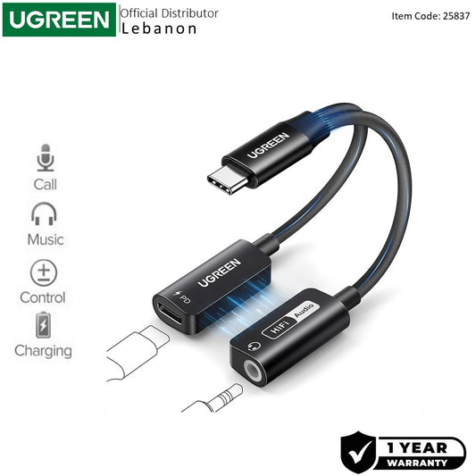 Ugreen, 2in1 USB C to 3.5mm Headphone & USB-C Charging Port for iPhones, Switch 2, Samsung Galaxy, iPad Pro/Air - CM721 25837
