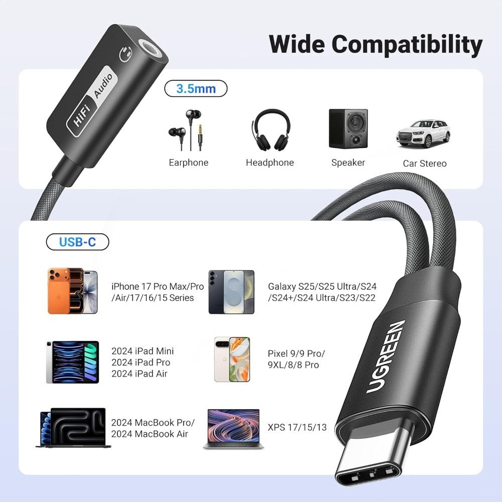 Ugreen, 2in1 USB C to 3.5mm Headphone & USB-C Charging Port for iPhones, Switch 2, Samsung Galaxy, iPad Pro/Air - CM721 25837