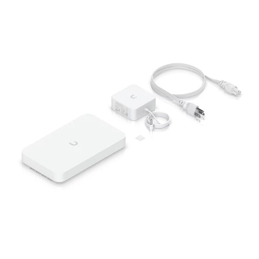 Ubiquiti, Desktop 10G independent gateway with integrated 4-port 2.5 GbE switch.