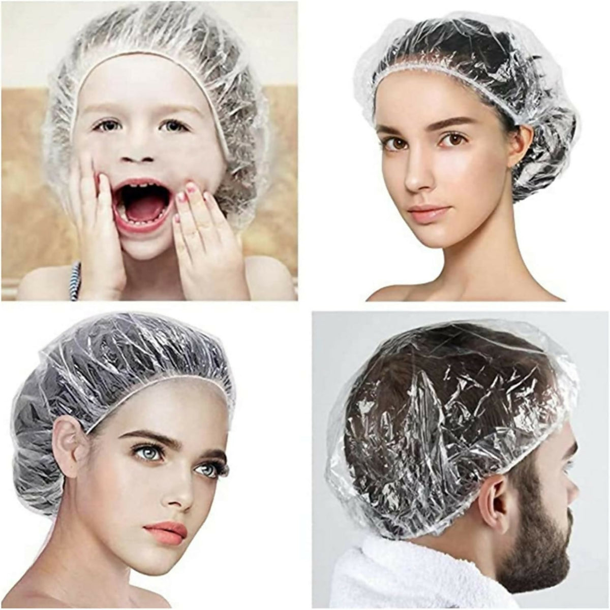 100 Disposable Shower Caps – Waterproof Plastic Hair Caps