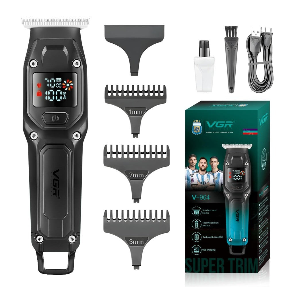 Vgr, V-964 Professional Hair Trimmer For Men & Boys, Turbo Mode, Led Display, 1.5 Hour Runtime, Quick Charge, Stainless Steel Blades, Cord/Cordless Use, Led Display With 3 Cutting Lengths