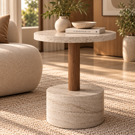 Siena Travertine & Oak Side Table | 707