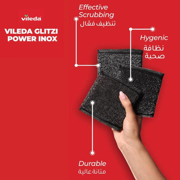 Vileda, Glitzi Power Inox Metallic scouring pad, Pack of 2 + 1 Free, VIL-202455