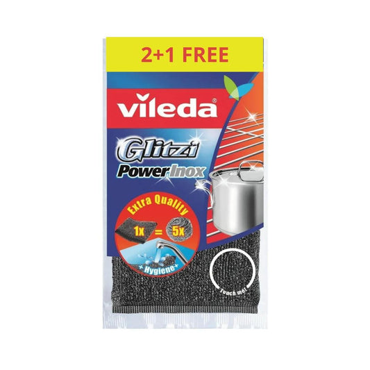 Vileda, Glitzi Power Inox Metallic scouring pad, Pack of 2 + 1 Free, VIL-202455