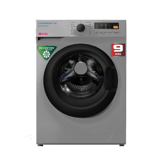 Campomatic Washer 9Kg, 1400RPM, Inverter Motor, Large Digital Display, Black Tinted Door, Titanium Drum, Auto Restart, Steam Function, Dark Silver Anthracite, WM94IA