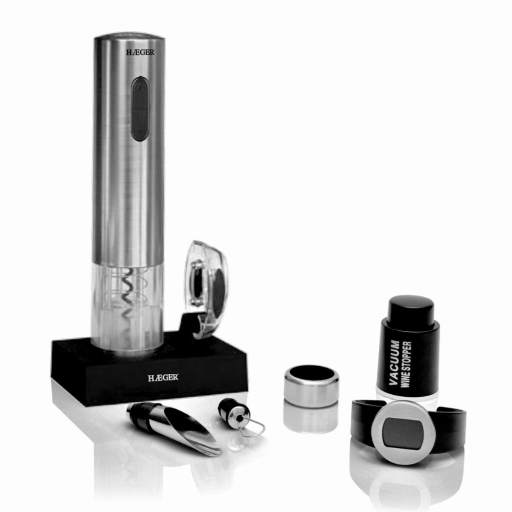 Haeger, Corkscrew Lucca Pack, Rechargeable, Stainless Steel, WO-PSC.003A