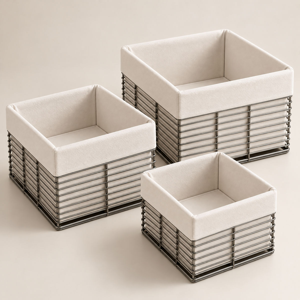 ÉLARA – 3-Piece Metal Wire Storage Basket Set | HK-T221B-S