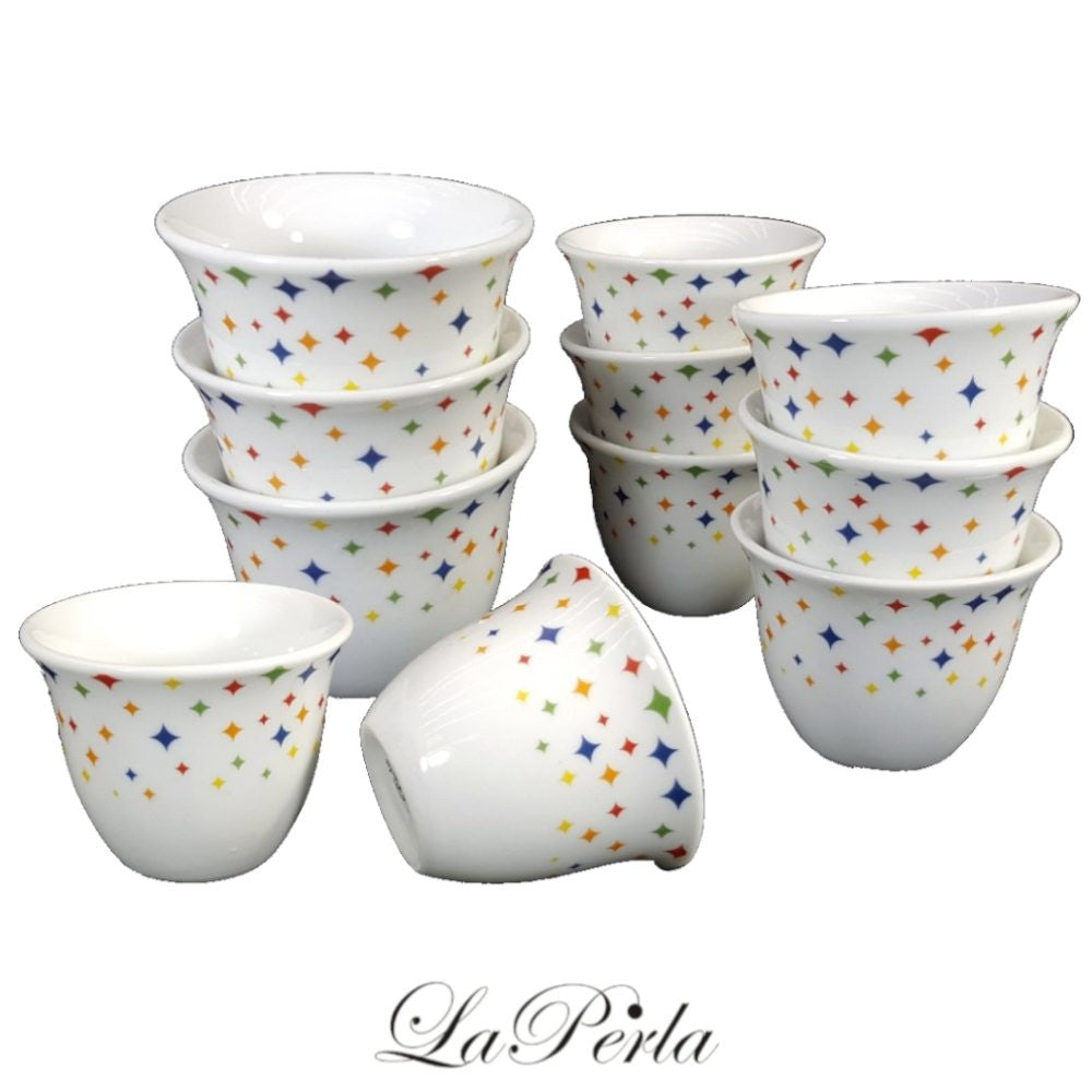 La Perla, 80cc Porcelain Cawa Cups Set Decal Colorful Sky Cawa 12PCs