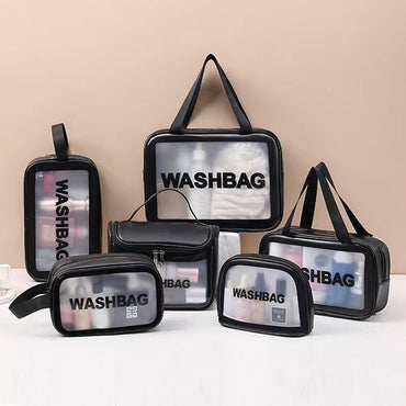 Yuancheng, 4Pcs Pu Leather Portable Toiletry Bags With Handle, Translucent Waterproof Travel Make Up Bags For Women, Large Capacity Travel Cosmetic Bags, Available in Different Colors