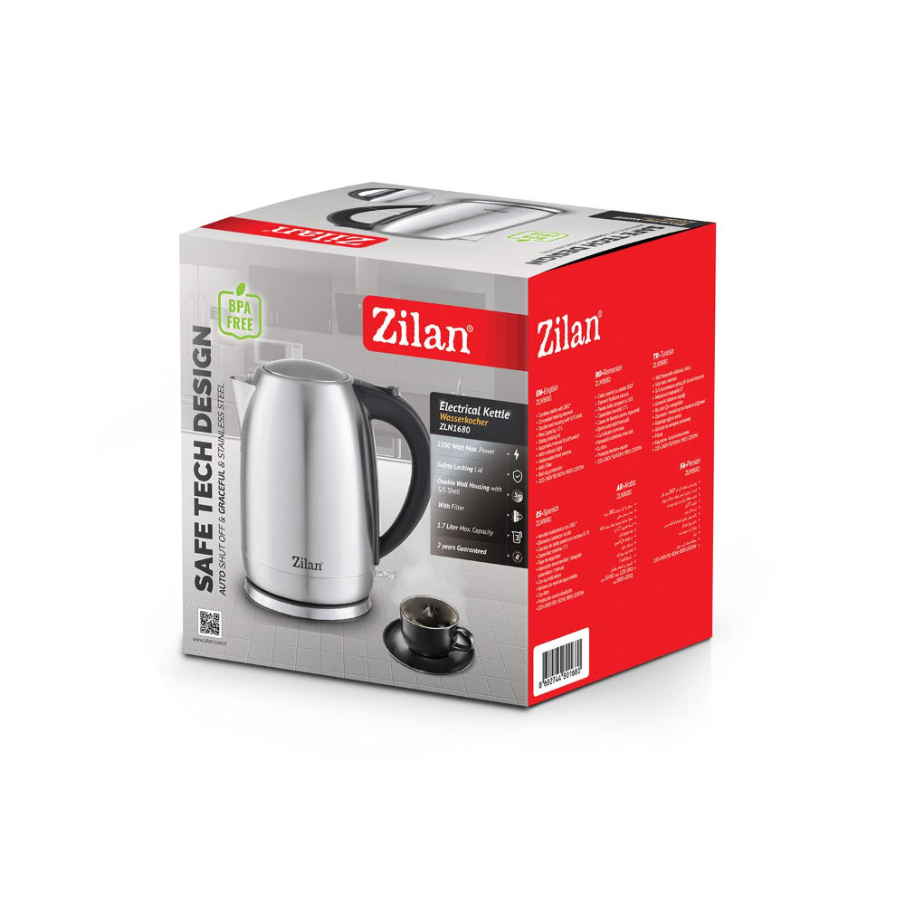 Zilan, Electrical Kettle 1.7L, Cordless, Rotatable 360 Degree, 1850-2200W, ZLN1680