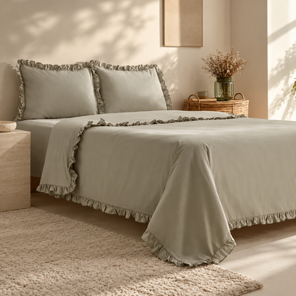 Karaca Home Pure Ruffle 100% Cotton King Size Duvet Cover Set – Sage, 200.22.05.0299