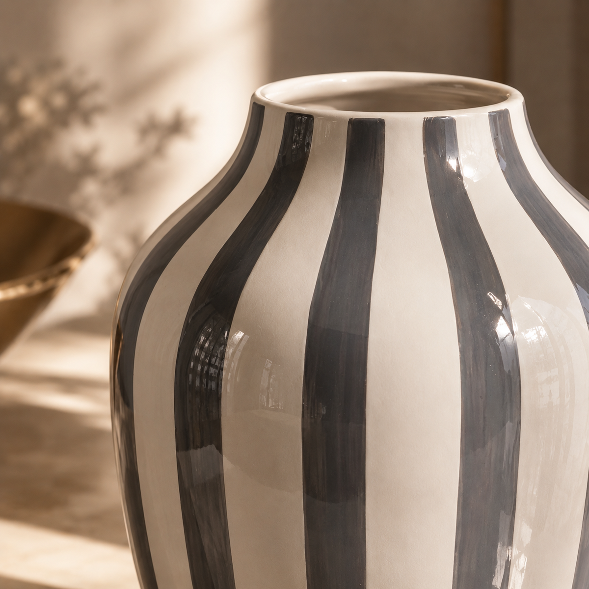 Karaca Home Grey & White Striped Ceramic Vase 20 cm, 300.23.01.0366