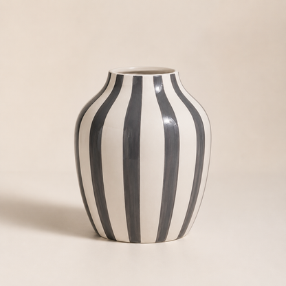 Karaca Home Grey & White Striped Ceramic Vase 20 cm, 300.23.01.0366
