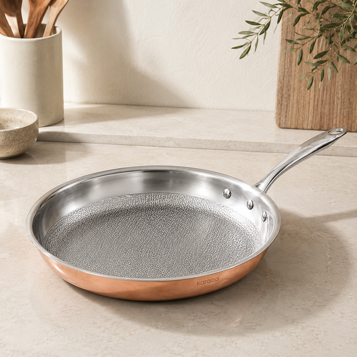 Karaca PowerSteel 3-Ply 316+ Stainless Steel Copper Frying Pan 30 cm – 2.6 L, 153.03.08.0574
