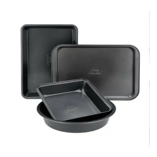 Betty Crocker Non-Stick Baking Bakeware Set Of 4Pcs, Durable Materials, Easy To Clean [Grey], BC1118