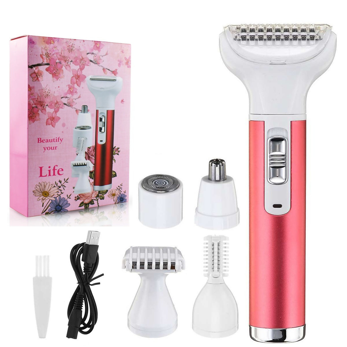 Women's Electric Hair Removal & Trimmer – Multi-Head Personal Grooming Shaver – Pink