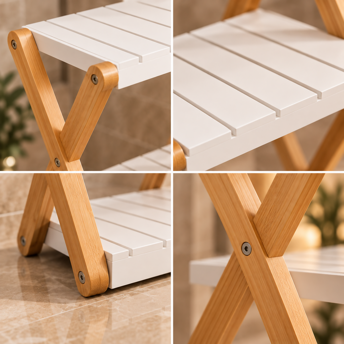 Haven 4-Tier Foldable Bamboo & White Standing Shelf | QG168-173