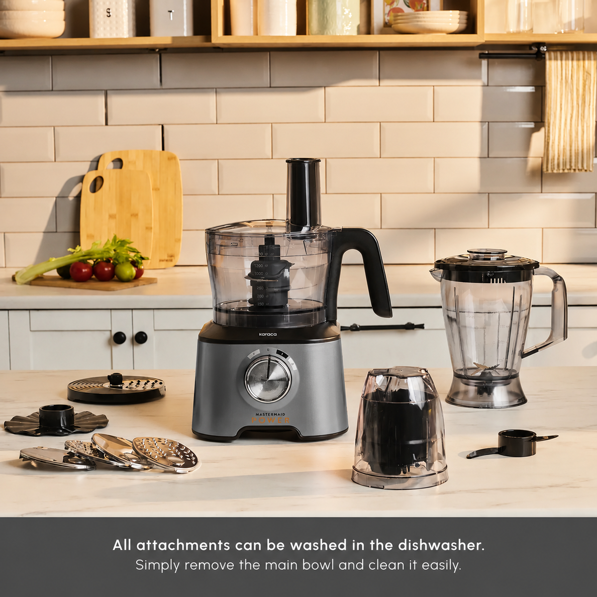 Karaca Mastermaid Power Multifunctional 10 in 1 Food Processor 2000W, Galaxy Grey, 153.03.06.6570