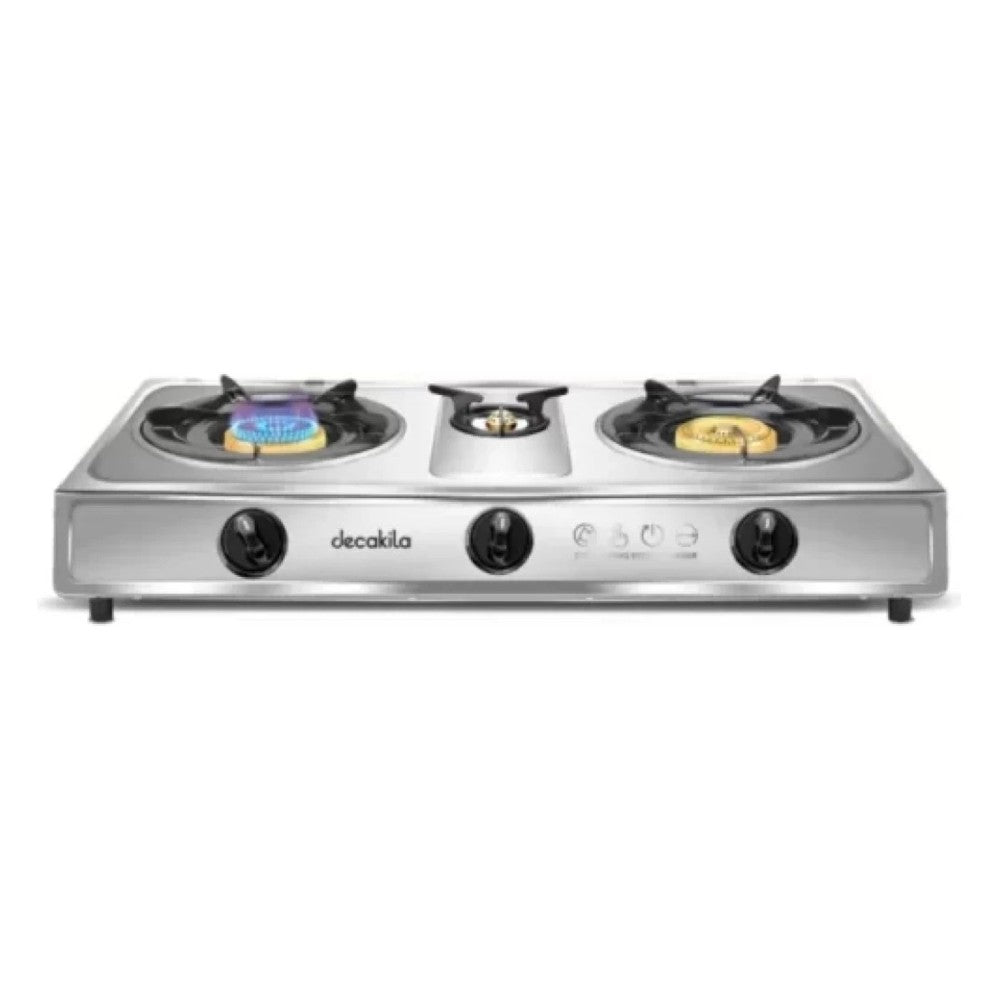 Decakila, Triple Burner Table Top Gas Stove, 3 Burners, 3.2kWx2+0.7kW, Stainless Steel, KMGS014M