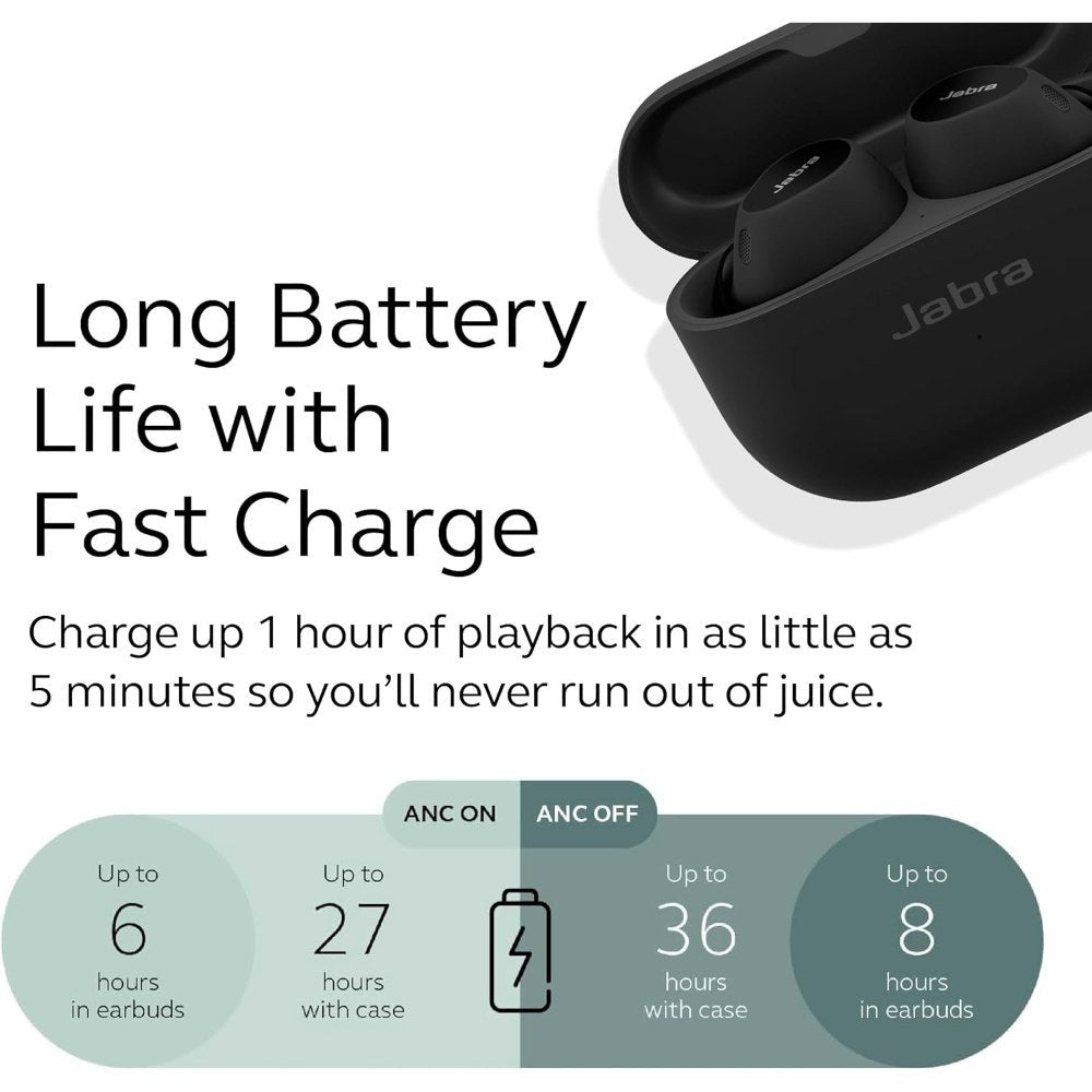 Jabra, Elite 10 Gloss Black True Wireless Bluetooth Earbuds ? Advanced Active Noise Cancelling With Dolby Atmos Surround Sound, All-Day Comfort, Multipoint, Crystal-Clear Calls