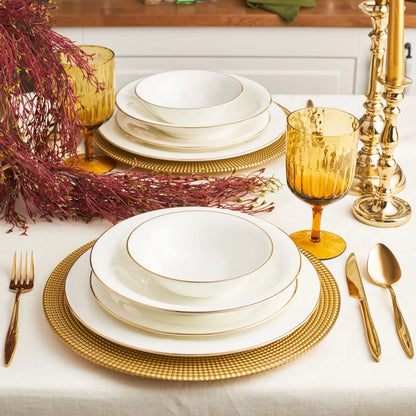 Karaca Fine Pearl Diana 24-Piece Dinner Set for 6 People - Gold Rim, 153.03.06.5020