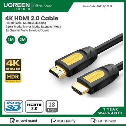 Ugreen, 4K Hdmi 2.0 Round Cable, Available in Different Sizes