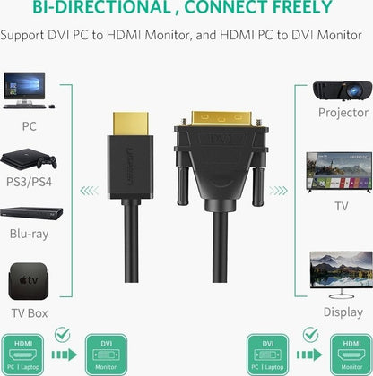 Ugreen, Full Hd Hdmi To Dvi Cable, Premium Quality, Durable Design & Excellent Flexibility Ugreen Hd106 - 11150 - 10137