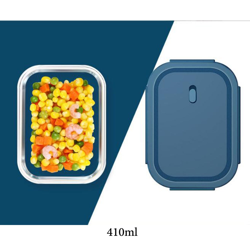 Cool Gift, Rectangle Glass Food Storage Containers with Blue Plastic Lids, Available in Different Sizes