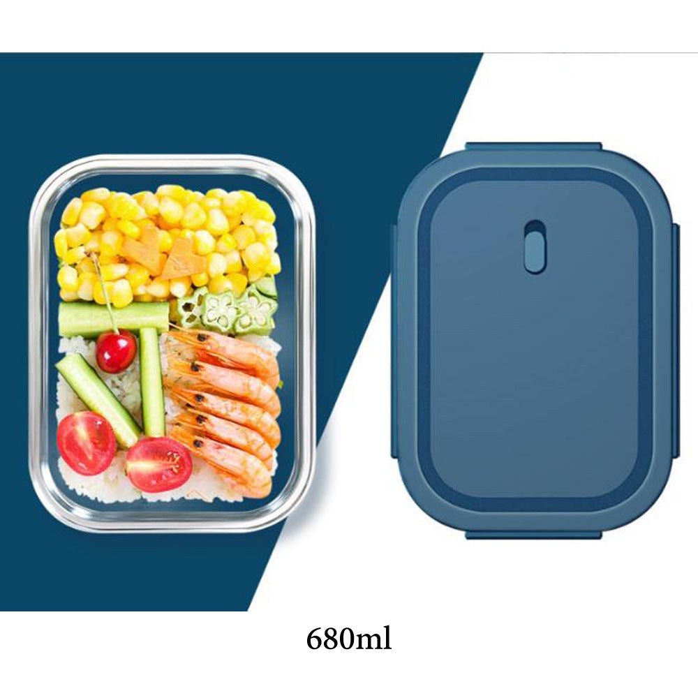 Cool Gift, Rectangle Glass Food Storage Containers with Blue Plastic Lids, Available in Different Sizes