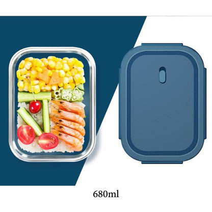 Cool Gift, Rectangle Glass Food Storage Containers with Blue Plastic Lids, Available in Different Sizes