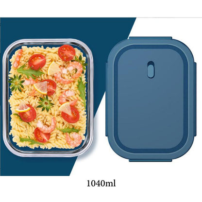 Cool Gift, Rectangle Glass Food Storage Containers with Blue Plastic Lids, Available in Different Sizes