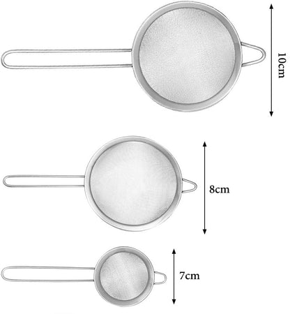 Cool Gift, Premium Fine Mesh Strainers Stainless Steel Set of 3 Kitchen Sieves, Available in Different Sizes
