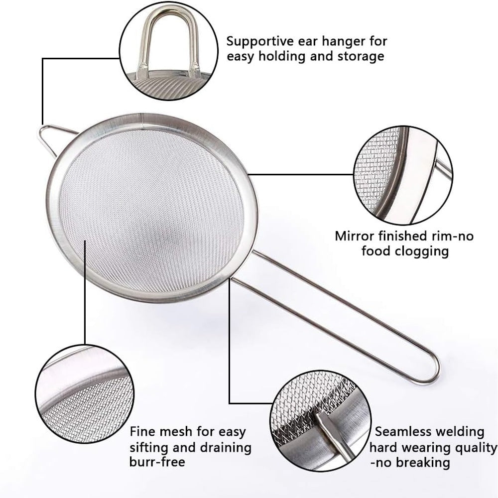 Cool Gift, Premium Fine Mesh Strainers Stainless Steel Set of 3 Kitchen Sieves, Available in Different Sizes