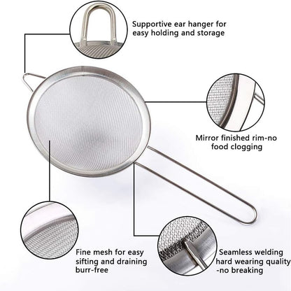 Cool Gift, Premium Fine Mesh Strainers Stainless Steel Set of 3 Kitchen Sieves, Available in Different Sizes