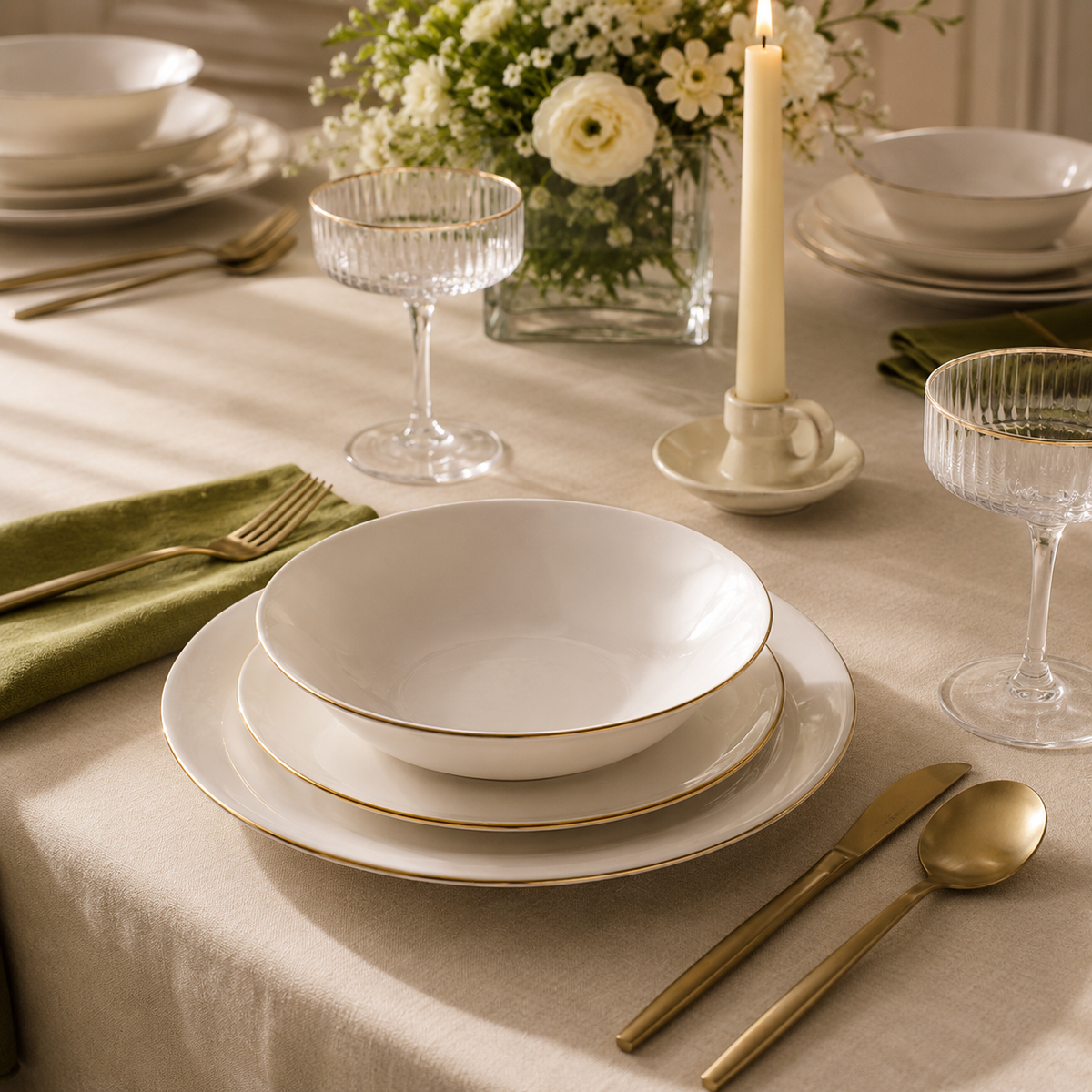Karaca Elegance Bone Mari 24-Piece Fine Bone Porcelain Dining Set, 8683650406761